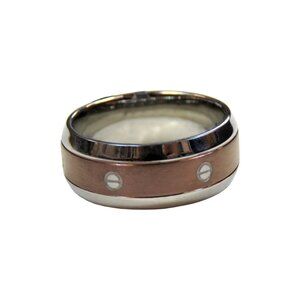 Inox Men's Polished Stainless Steel Ring with Satin Copper-Colored Accent